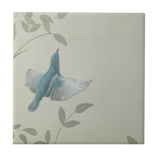 Schöner blauer Vogel Fliese (Vorderseite)