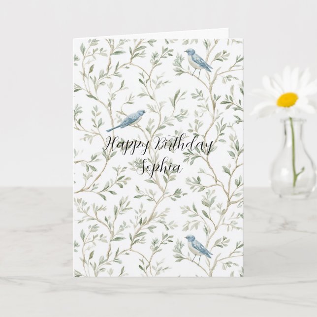 Schöner blauer Vögel Geburtstag Karte (Kleine Pflanze)