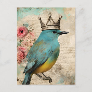 Schöner blauer Vogel in einer Kronen-Collage Postkarte