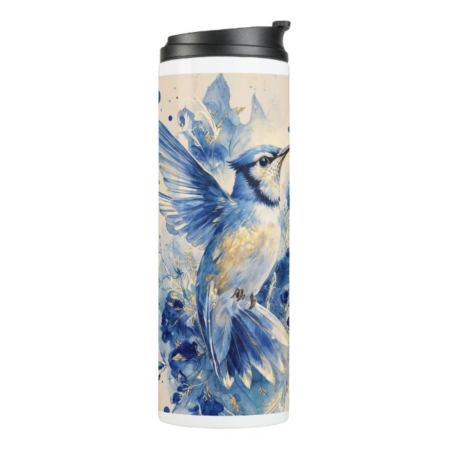 Schöner blauer Vogel  Thermosbecher (Nach links gedreht)