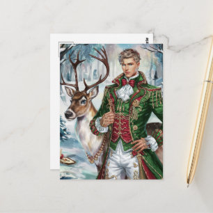 Schöner blonder Mann und ein Weihnachtsmann Postkarte