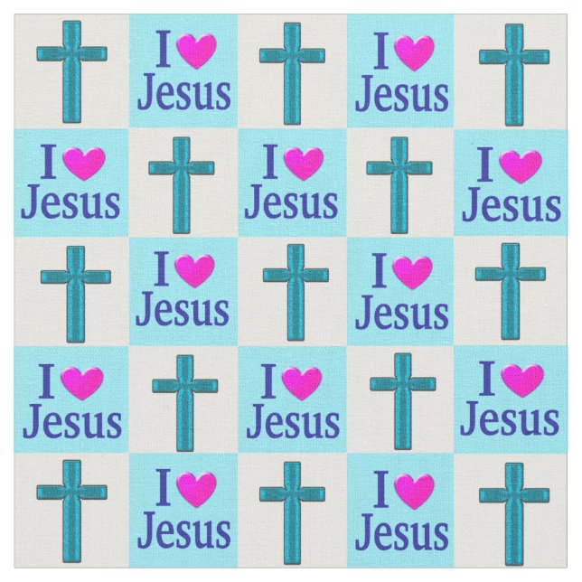 SCHÖNER BLUE CROSS I LIEBE JESUS FABRIC STOFF (Nahaufnahme)