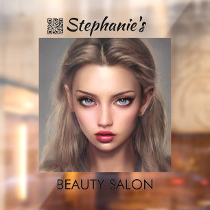 Schöner Blue Eyes Girl Beauty Salon mit QR Code Fensteraufkleber