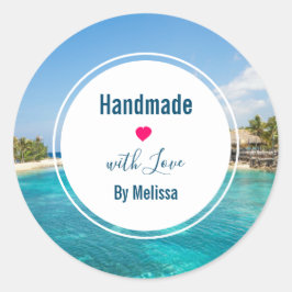 Schöner Blue Tropical Beach Handwerk mit Liebe Runder Aufkleber