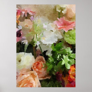 Schöner, blumenfarbener Pfirsich, rosa und grün Poster