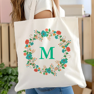 Schöner Blumenkranz Monogramm Tragetasche