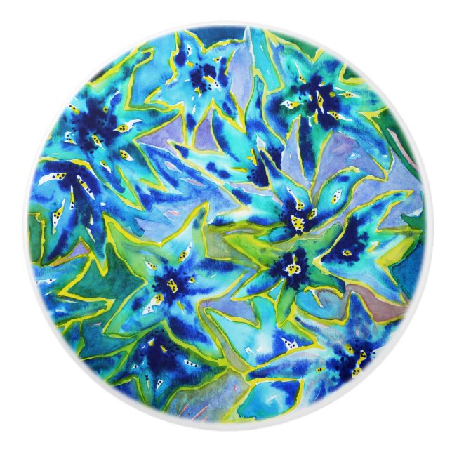 Schöner BlumenWasserfarbe-Keramik-Tür-Griff Keramikknauf (Vorderseite)