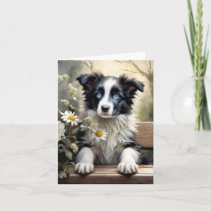 Schöner Border Collie Hund Blumen Leere Grußkarte Karte