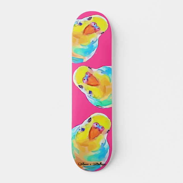 Schöner Budgie Parakeet Exotische Vögel Heiß rosa Skateboard (Vorne)