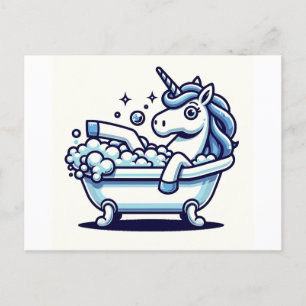 Schöner Cartoon Einhorn in einer Badewanne Postkarte