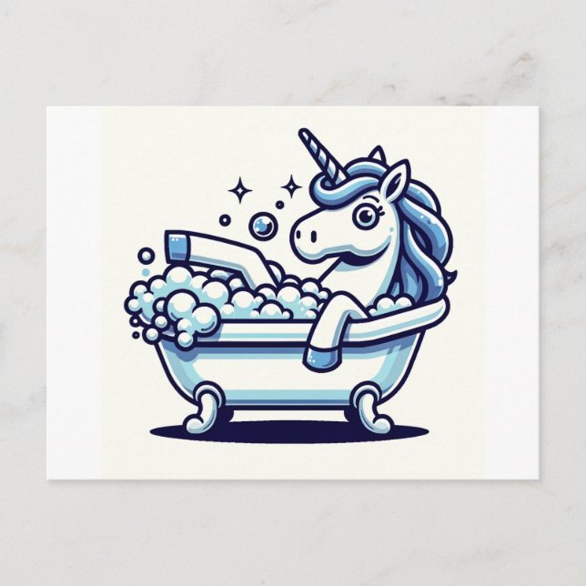 Schöner Cartoon Einhorn in einer Badewanne Postkarte (Vorderseite)