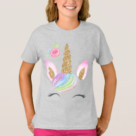 Schöner Cartoon Einhorn mit Rainbow Background T-Shirt