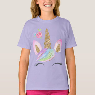Schöner Cartoon Einhorn mit Rainbow Background T- T-Shirt