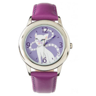 Schöner Cartoon Niedlich Weiße Katze Girl Armbanduhr