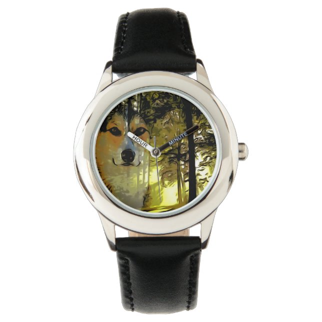 Schöner Corgi im Wald Armbanduhr (Vorderseite)