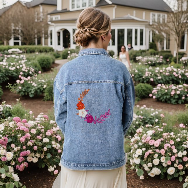 Schöner Crescent subtile lesbische Blume Jeansjacke (Hochzeit Rückseite)