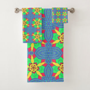 Schöner Cyan Kaleidoscope Color Vector Phantastisc Badhandtuch Set