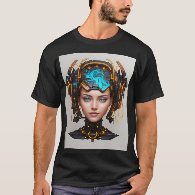 Schöner Cyborg Kopf mit Schaltkreisen T-Shirt (Vorderseite)