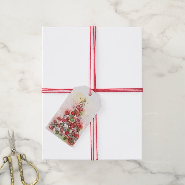 Schöner, dekorierter Weihnachtsbaum Geschenkanhänger (Mit Garn)
