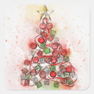 Schöner, dekorierter Weihnachtsbaum Quadratischer Aufkleber