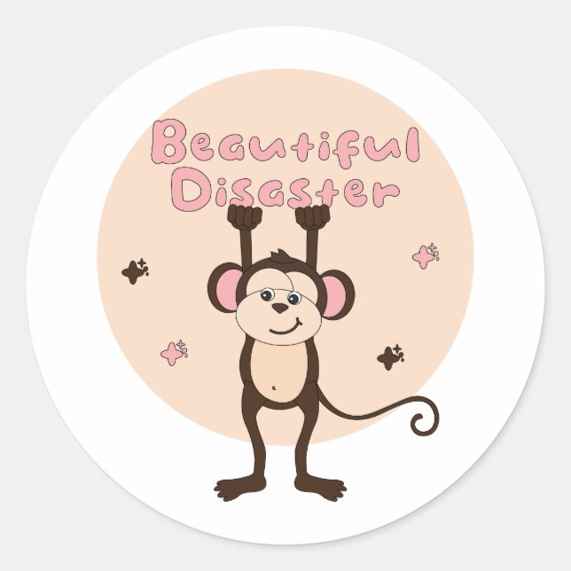 Schöner Desaster Kawaii Funny Monkey Pink Brown Runder Aufkleber (Vorderseite)