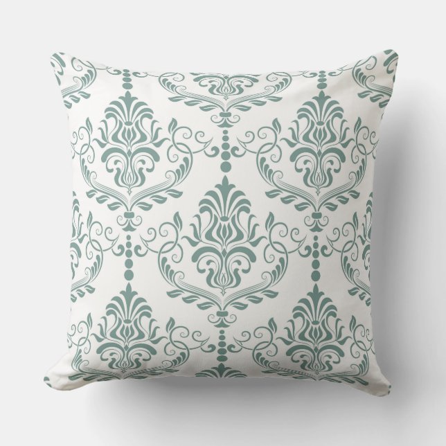 Schöner Designer Green Damask Reversible Kissen (Vorderseite)