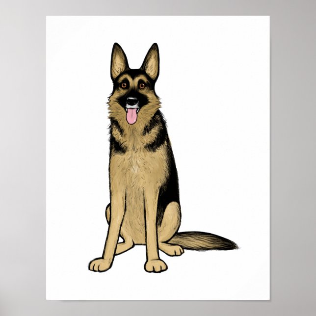 Schöner Deutscher Schäferhund Cartoon Kunst Zeichn Poster (Vorne)