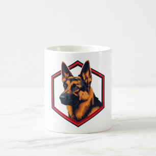 Schöner Deutscher Schäferhund in einem sechseckige Kaffeetasse