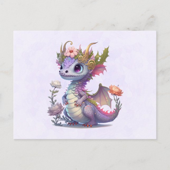Schöner Drache mit eleganter Krone Postkarte (Vorderseite)