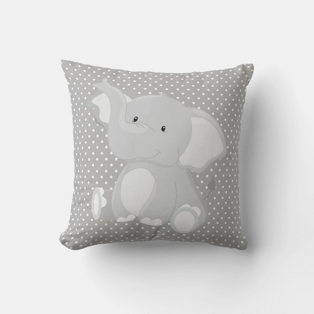 Schöner Elefant Grau und Weiß Polka Dot Kissen (Vorderseite)
