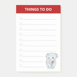 Schöner Elefant hält ein Herz Dinge zu tun Post-it Klebezettel