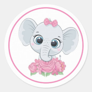 Schöner Elefant mit rosa Blume Runder Aufkleber