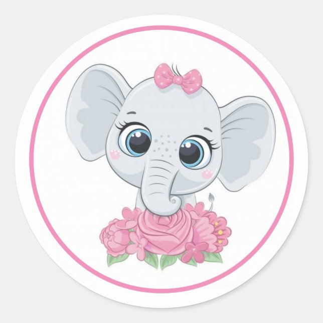 Schöner Elefant mit rosa Blume Runder Aufkleber (Vorderseite)