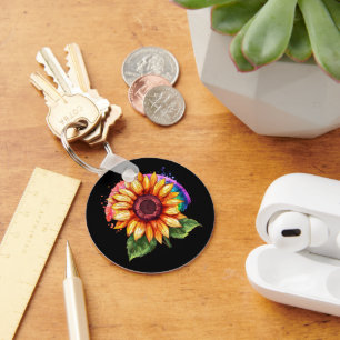 schöner eleganter Druck mit Sonnenblume Schlüsselanhänger