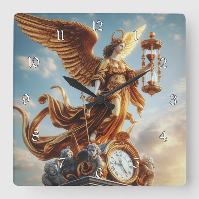 Schöner Engel der Zeit Quadratische Wanduhr (Vorderseite)