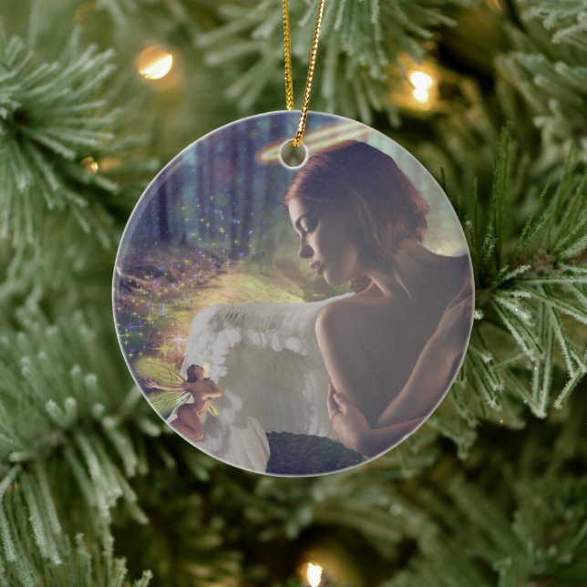 Schöner Engel mit Faiasy Fantasy Art Keramik Ornament (Baum)