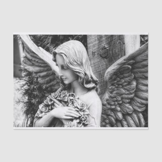 Schöner Engel mit Rose auf der Brust Seidenpapier (Vorderseite)
