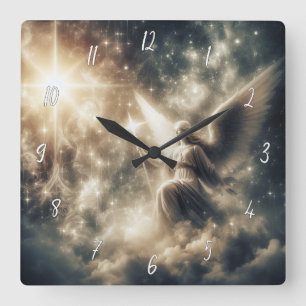 Schöner Engel mit Wings Quadratische Wanduhr