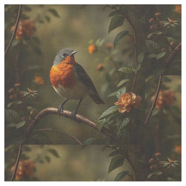 Schöner englischer Robin in einem Garten Stoff (Nahaufnahme)