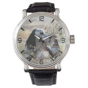 Schöner englischer Setter mit Pheasant , Kunst Armbanduhr