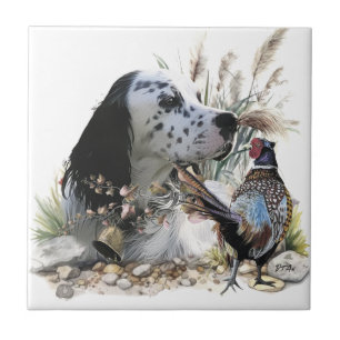 Schöner englischer Setter mit Pheasant , Kunst Fliese