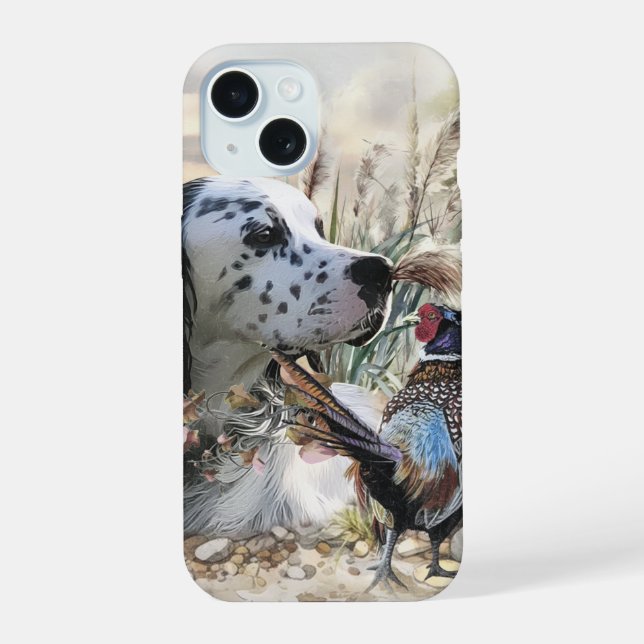 Schöner englischer Setter mit Pheasant , Kunst iPhone 15 Hülle (Rückseite)