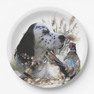 Schöner englischer Setter mit Pheasant , Kunst Pappteller