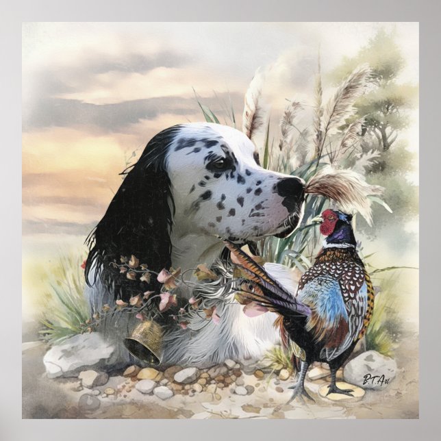 Schöner englischer Setter mit Pheasant , Kunst Poster (Vorne)