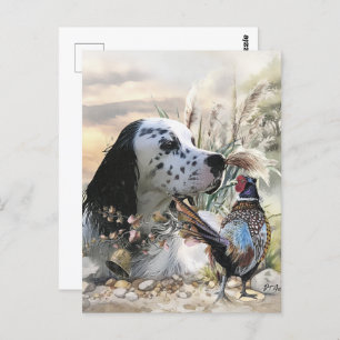 Schöner englischer Setter mit Pheasant , Kunst Postkarte