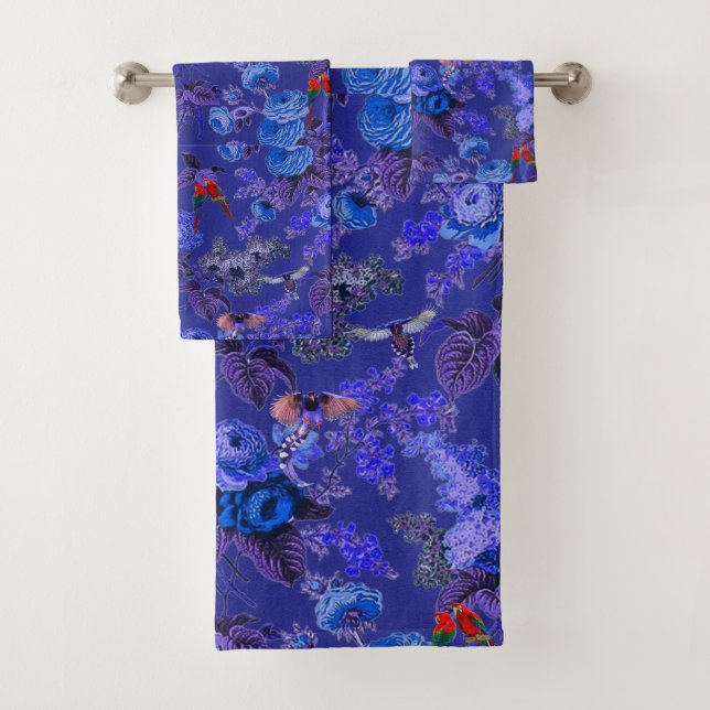 Schöner exotischer Vogel, blauer Hintergrund Badhandtuch Set (Insitu)