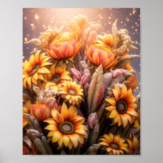 Schöner Fall Sonnenblumen Blühen Gelbe Blumen Poster