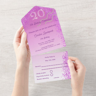Schöner fallender rosa Glitter 20. Geburtstag All In One Einladung