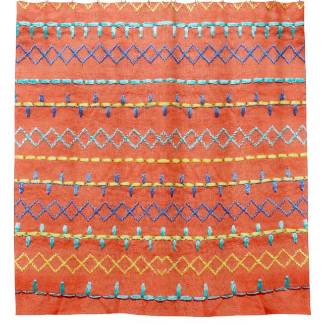 Schöner, farbenfroher, bestickt, Hippie-Stilkuchen Duschvorhang (Vorderseite)