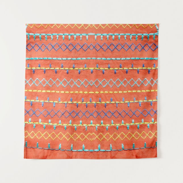 Schöner, farbenfroher, bestickt, Hippie-Stilkuchen Wandteppich (Vorderseite)